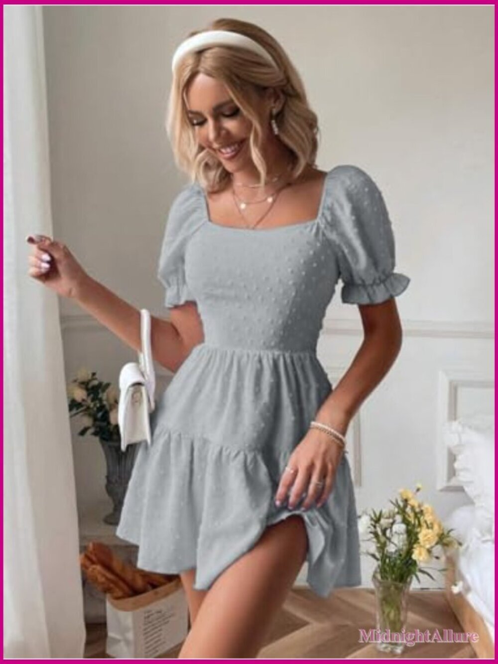 Swiss Dot Tie Backless Mini Dress Ruffle Hem Flowy Casual Summer - Picture 2 of 6